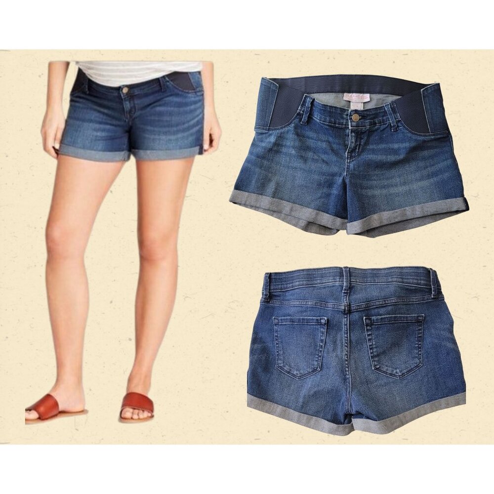 Maternity Inset Panel Midi Jean‎ Shorts Ingrid & Isabel Size 18